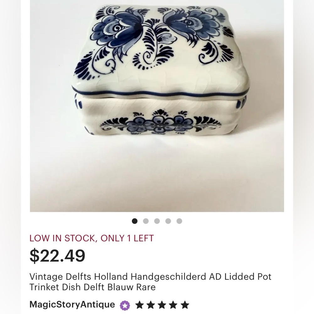 Delft Holland Blue Floral Trinket Jewelry Box - Picture 7 of 8